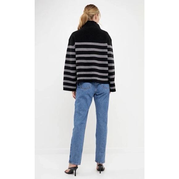 English Factory STRIPED HALF-ZIP SWEATER Grey/black Womens Sz XS NEW - Picture 2 of 15